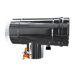 TRÓJNIK REWIZYJNY REDUKCYJNY 87 STOPNI Z ODSKRAPLACZEM KWASOODPORNY DWUŚCIENNY MKPS INV Z 60/100 MM NA 80/125 MM DO PIECÓW KONDENSACYJNYCH MK ŻARY 