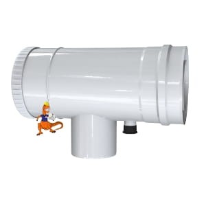 TRÓJNIK REWIZYJNY REDUKCYJNY 87 STOPNI Z ODSKRAPLACZEM KWASOODPORNY DWUŚCIENNY MKPS INV Z 60/100 MM NA 80/125 MM DO PIECÓW KONDENSACYJNYCH KOLOR BIAŁY MK ŻARY