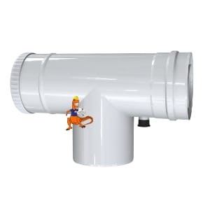 TRÓJNIK REWIZYJNY 87 STOPNI Z ODSKRAPLACZEM KWASOODPORNY DWUŚCIENNY MKPS INV 60/100 MM DO PIECÓW KONDENSACYJNYCH KOLOR BIAŁY MK ŻARY