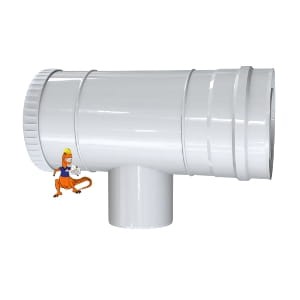TRÓJNIK REWIZYJNO - REDUKCYJNY 87 STOPNI KWASOODPORNY DWUŚCIENNY MKPS INV 60/100 NA 80/125 MM DO PIECÓW KONDENSACYJNYCH KOLOR BIAŁY MK ŻARY